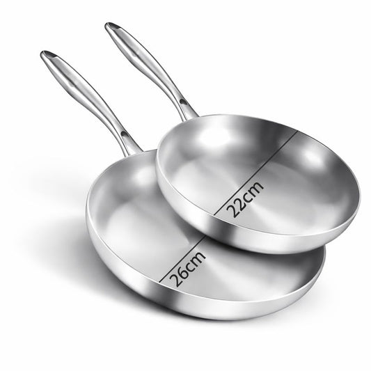 2 Poêles en Inox – 22 cm + 26 cm