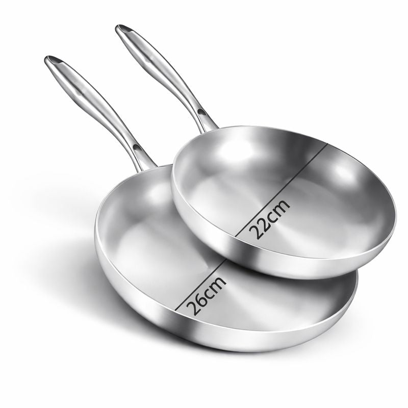 2 Poêles en Inox – 22 cm + 26 cm